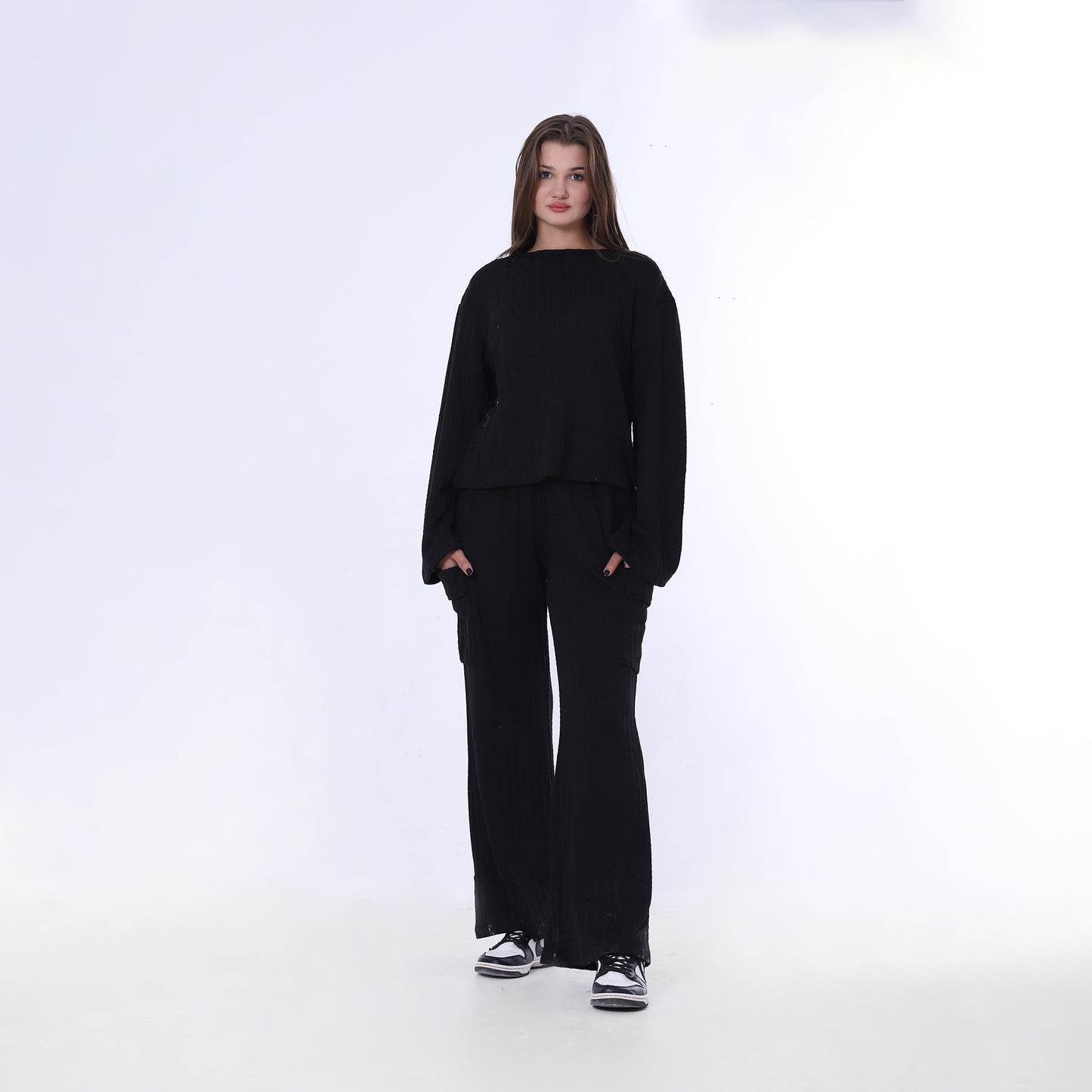 Black Knitted Pants with Side Flap Pockets