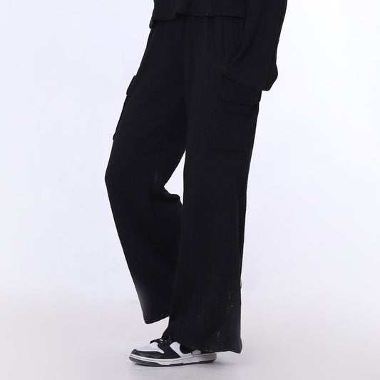 Black Knitted Pants with Side Flap Pockets