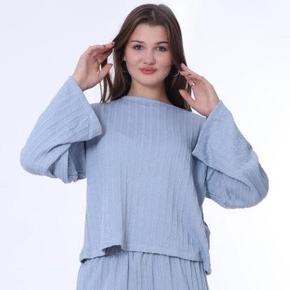 Baby Blue Casual Knitted Blouse