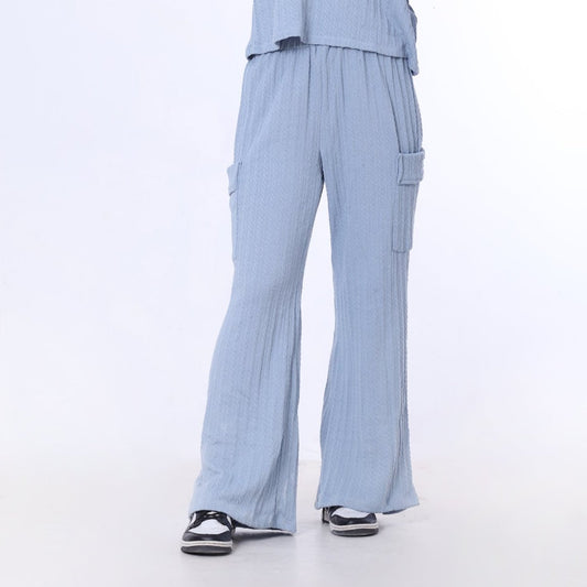 Baby Blue Knitted Pants with Side Flap Pockets