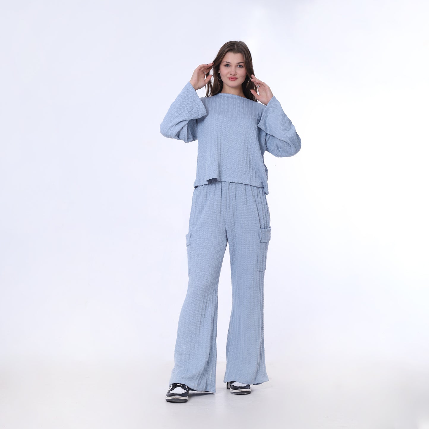 Baby Blue Knitted Pants with Side Flap Pockets