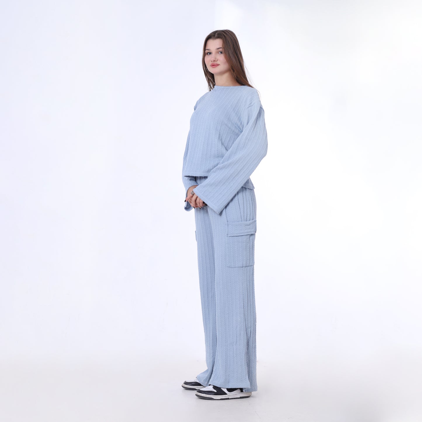 Baby Blue Knitted Pants with Side Flap Pockets