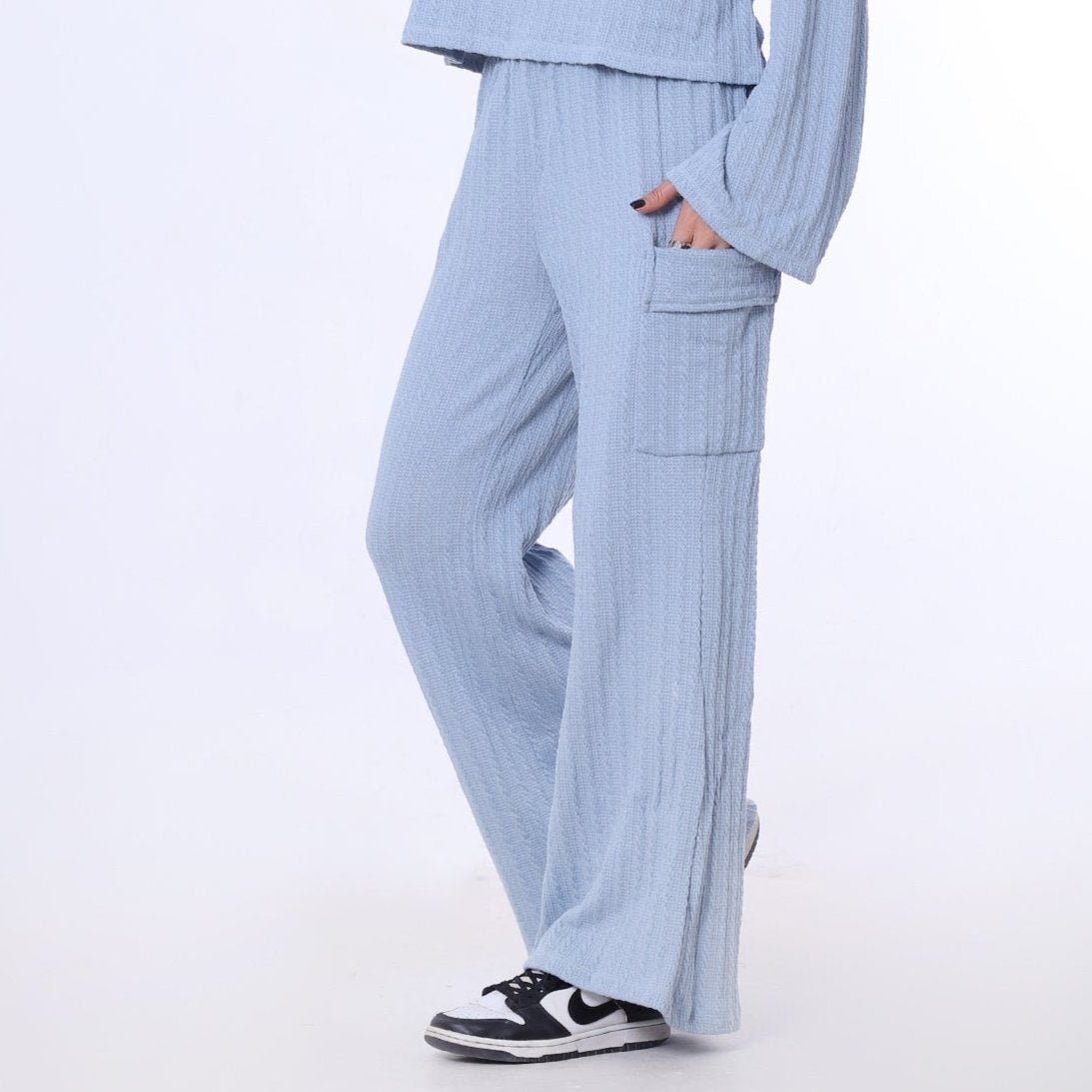 Baby Blue Knitted Pants with Side Flap Pockets