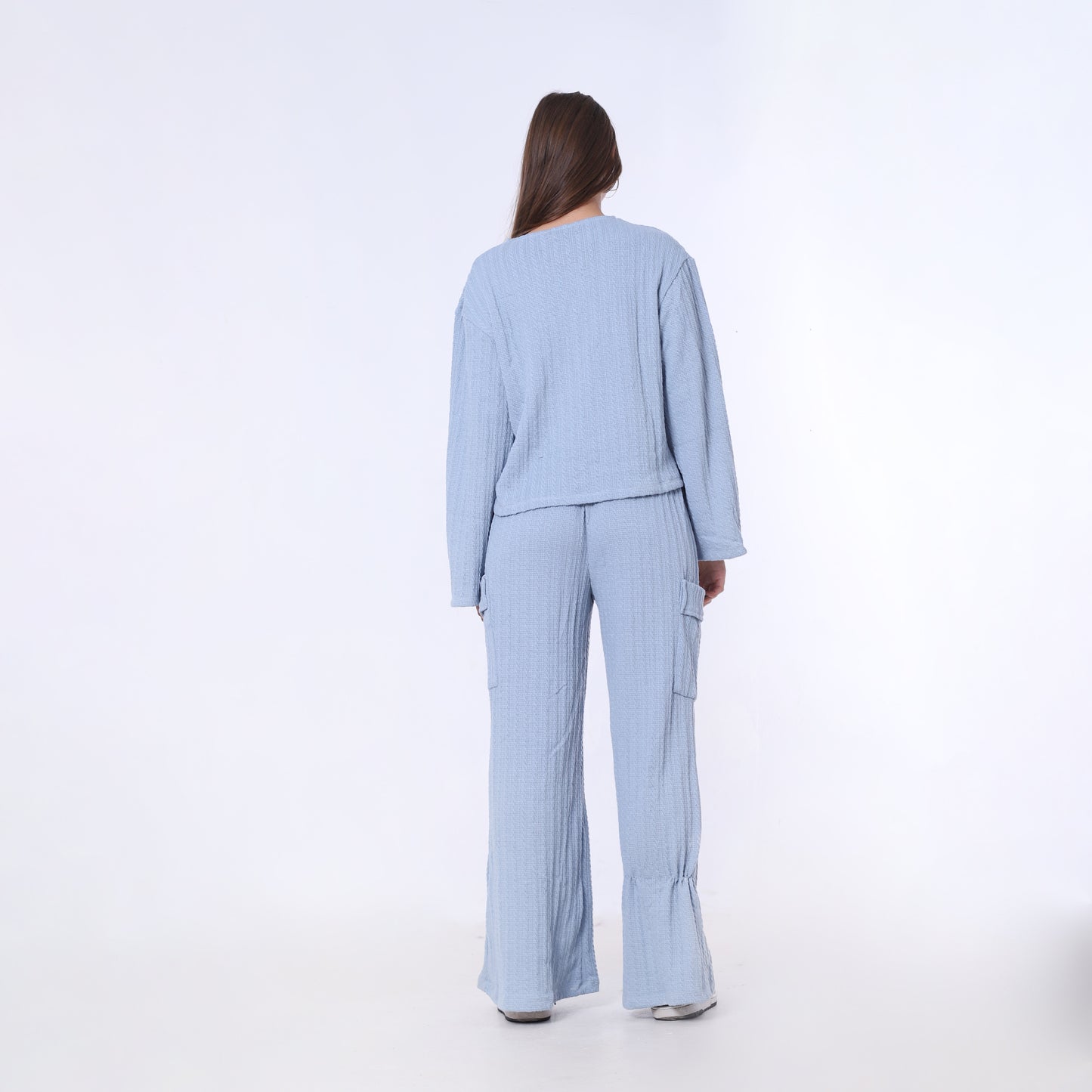 Baby Blue Knitted Pants with Side Flap Pockets