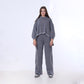 Gray Knitted Set of Hoddie & Side Slit Pants