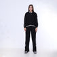 Black Knitted Set of Hoddie & Side Slit Pants