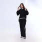 Black Knitted Set of Hoddie & Side Slit Pants