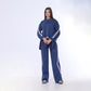 Blue Knitted Set of Hoddie & Side Slit Pants