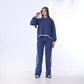 Blue Knitted Set of Hoddie & Side Slit Pants