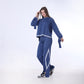 Blue Knitted Set of Hoddie & Side Slit Pants