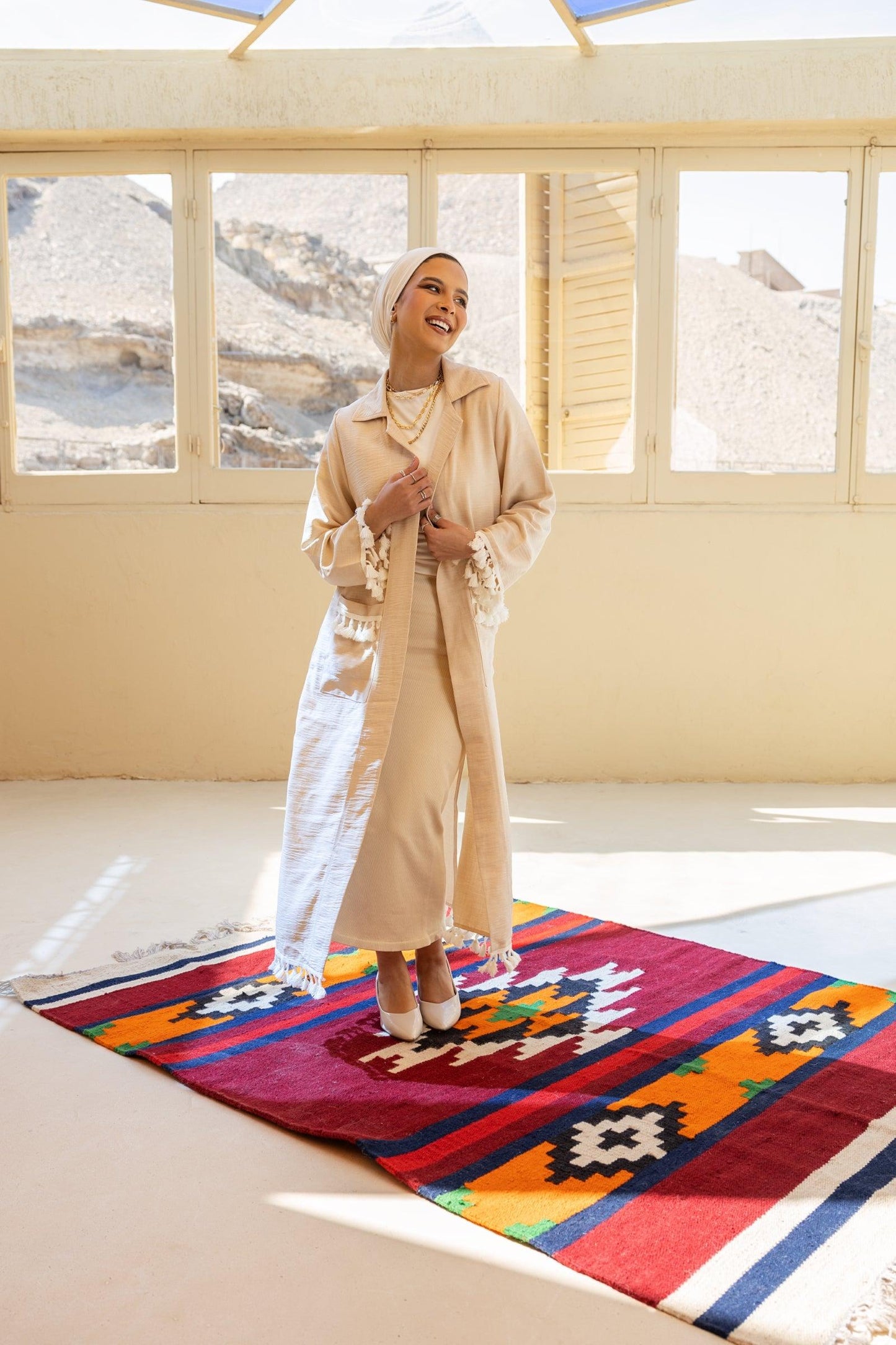 Belted Kimono with Fringed Trim