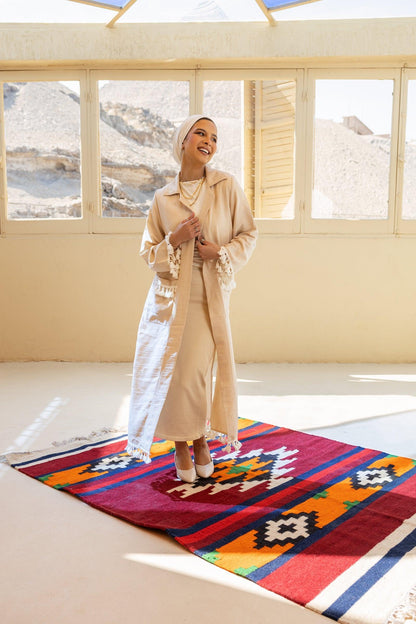 Belted Kimono with Fringed Trim