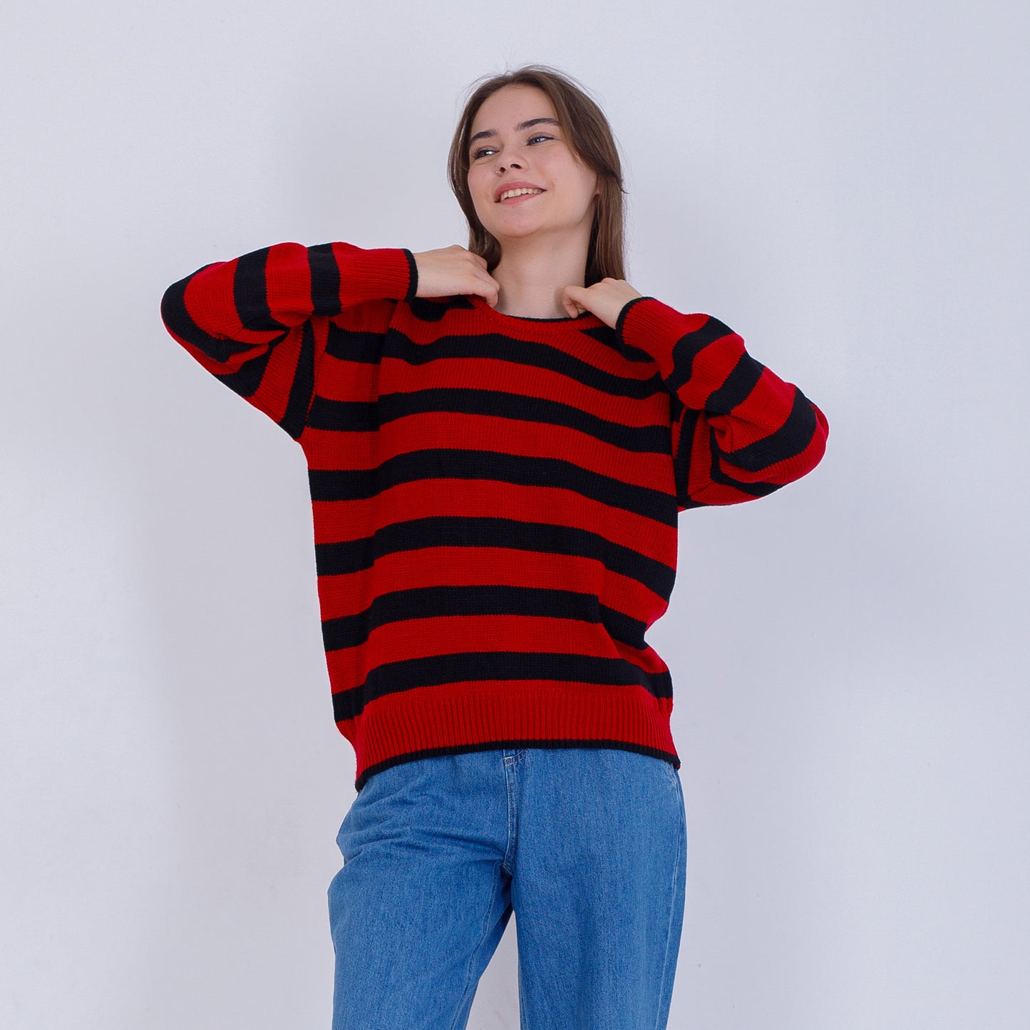 Red Bi-Tone Striped knitted Pullover