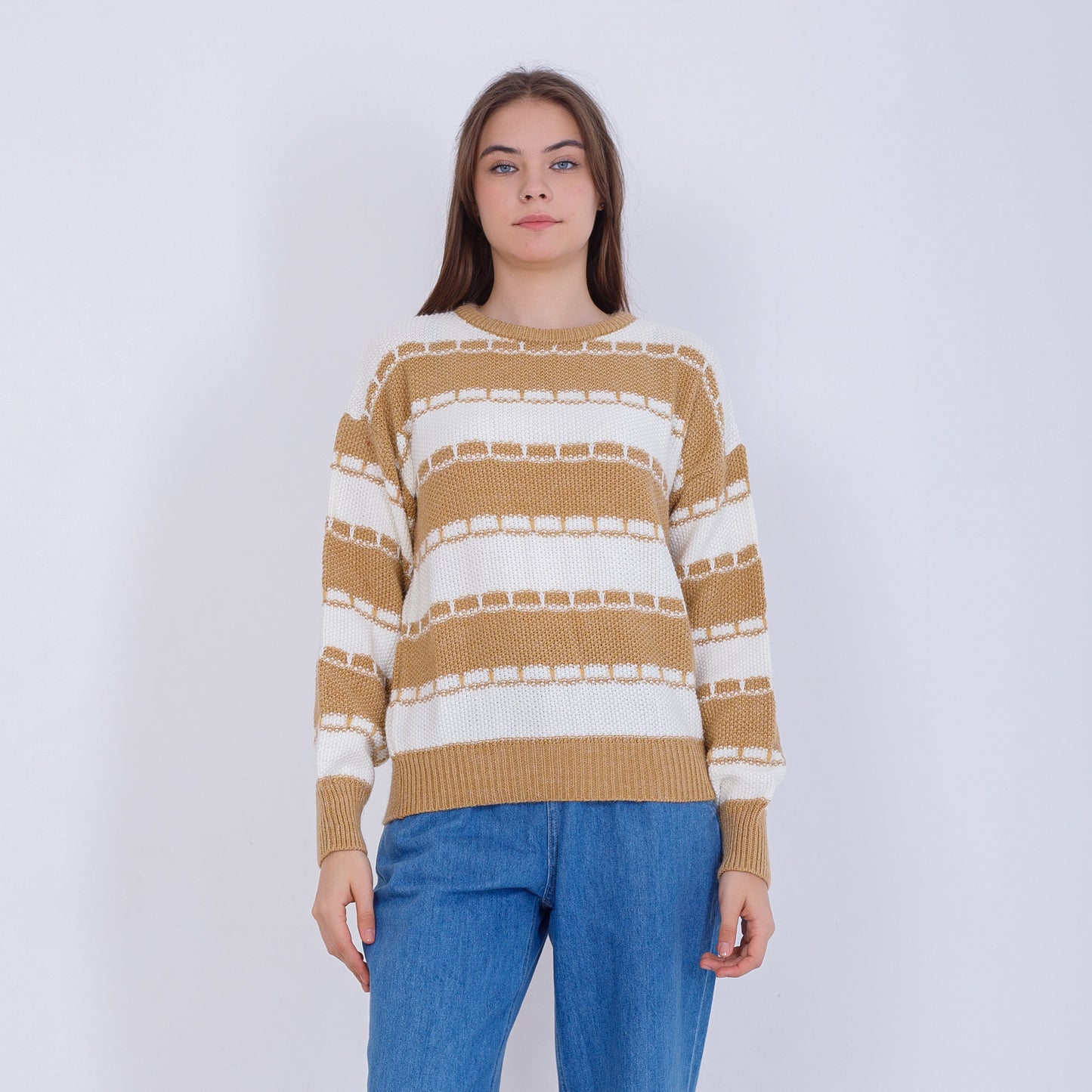 Camel Round Neck Knitted Pullover