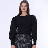 Black Puff Sleeves Plain Pullover