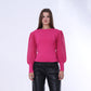 Fuchsia Puff Sleeves Plain Pullover