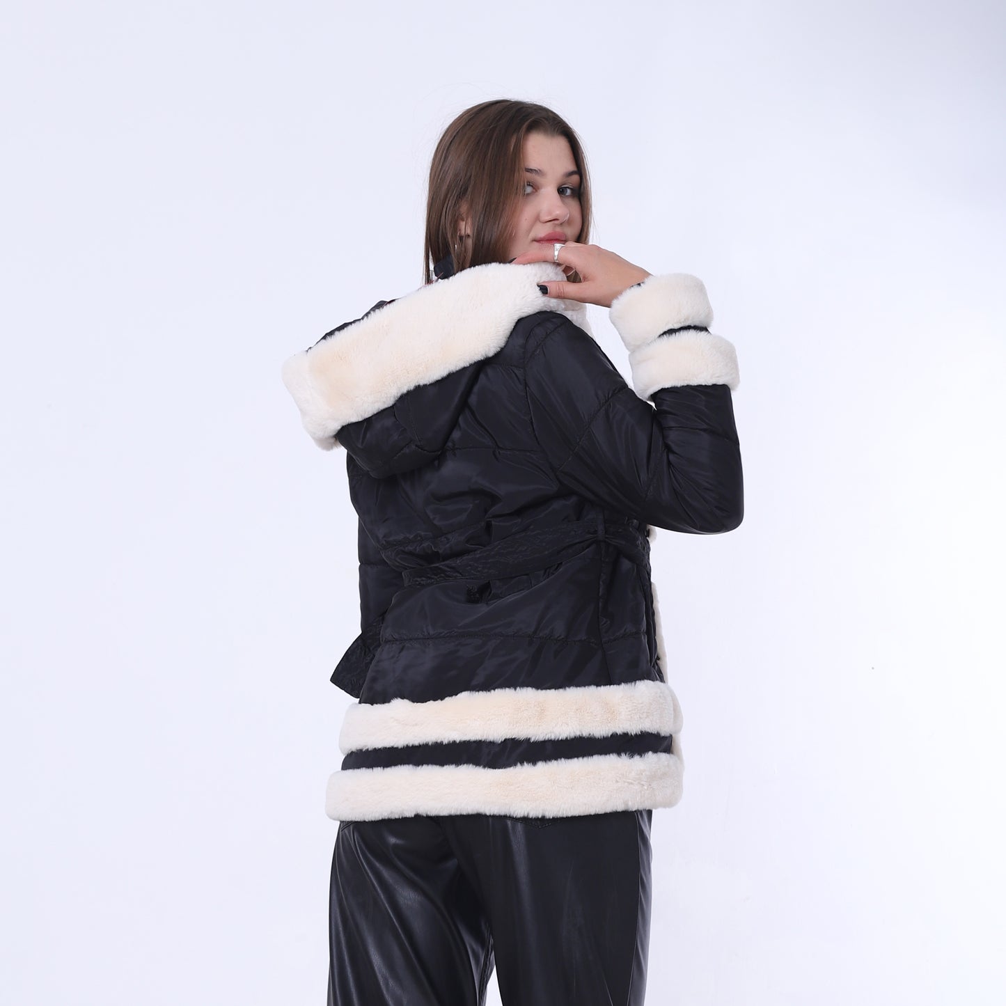 White Waterproof Jacket Decorated with Soft Fur