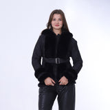 Black Waterproof Jacket Decorated with Soft Fur