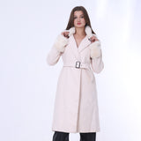 Off-White Belted Coat with Fur Collar