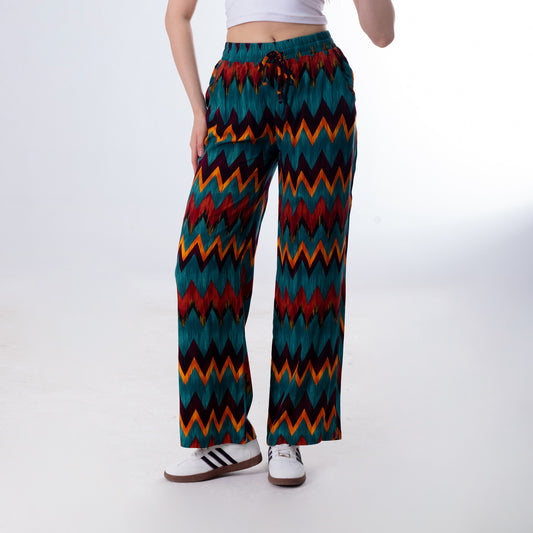Teal Zigzag Print Pants