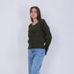 Green Wide Neck Cable Knit Pullover