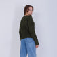 Green Wide Neck Cable Knit Pullover