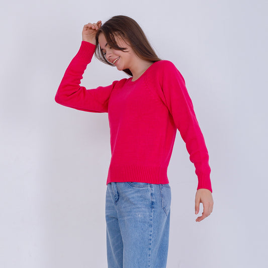 Fuchsia High Hip Knitted Plain Pullover