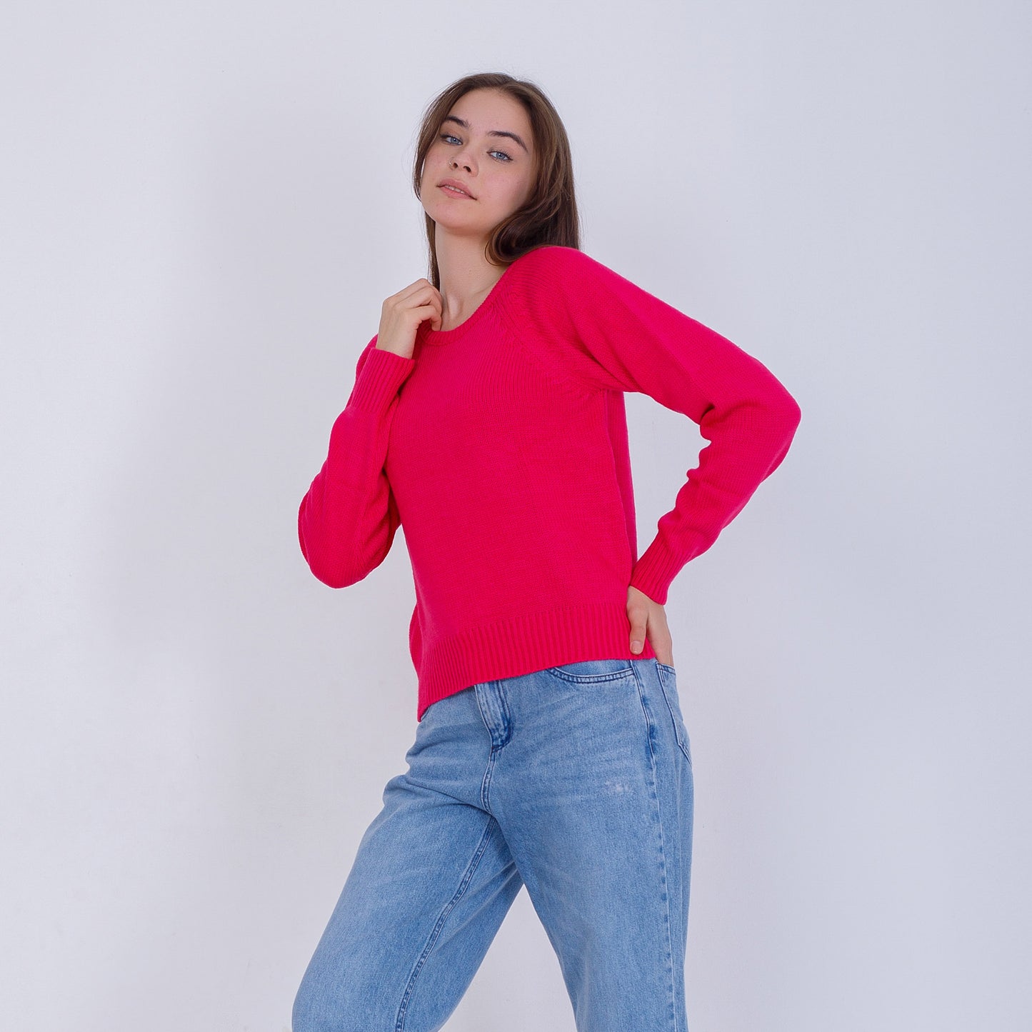 Fuchsia High Hip Knitted Plain Pullover