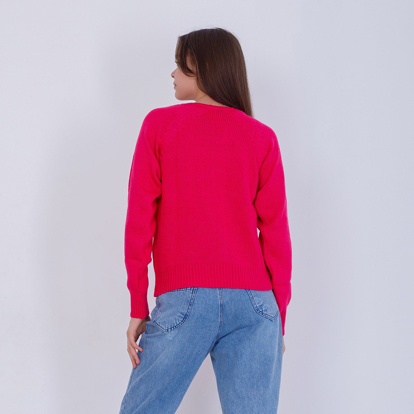 Fuchsia High Hip Knitted Plain Pullover