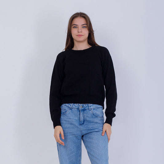 Black High Hip Knitted Plain Pullover