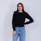 Black High Hip Knitted Plain Pullover