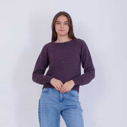 بلوفر سادة محبوك ذو ارتفاع عالي باللون الأرجواني الداكن