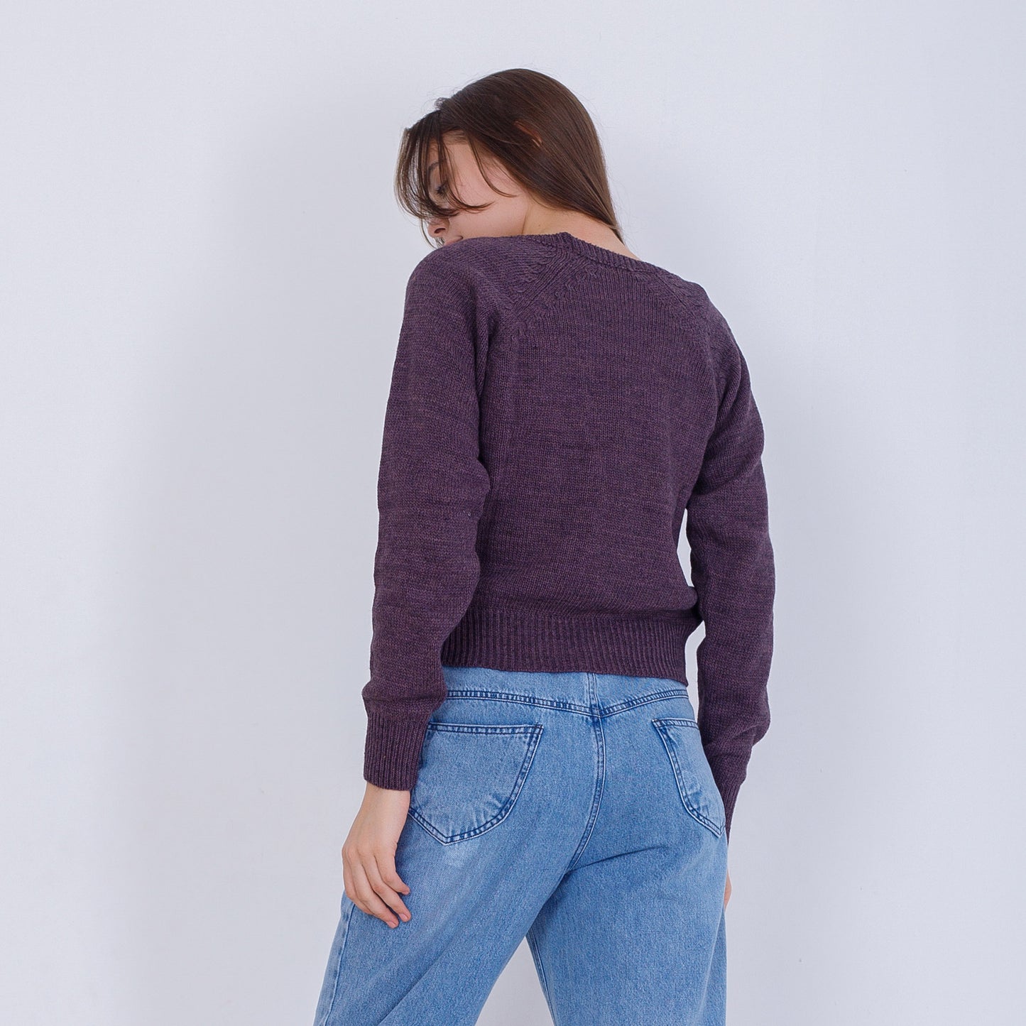 Dark Purple High Hip Knitted Plain Pullover