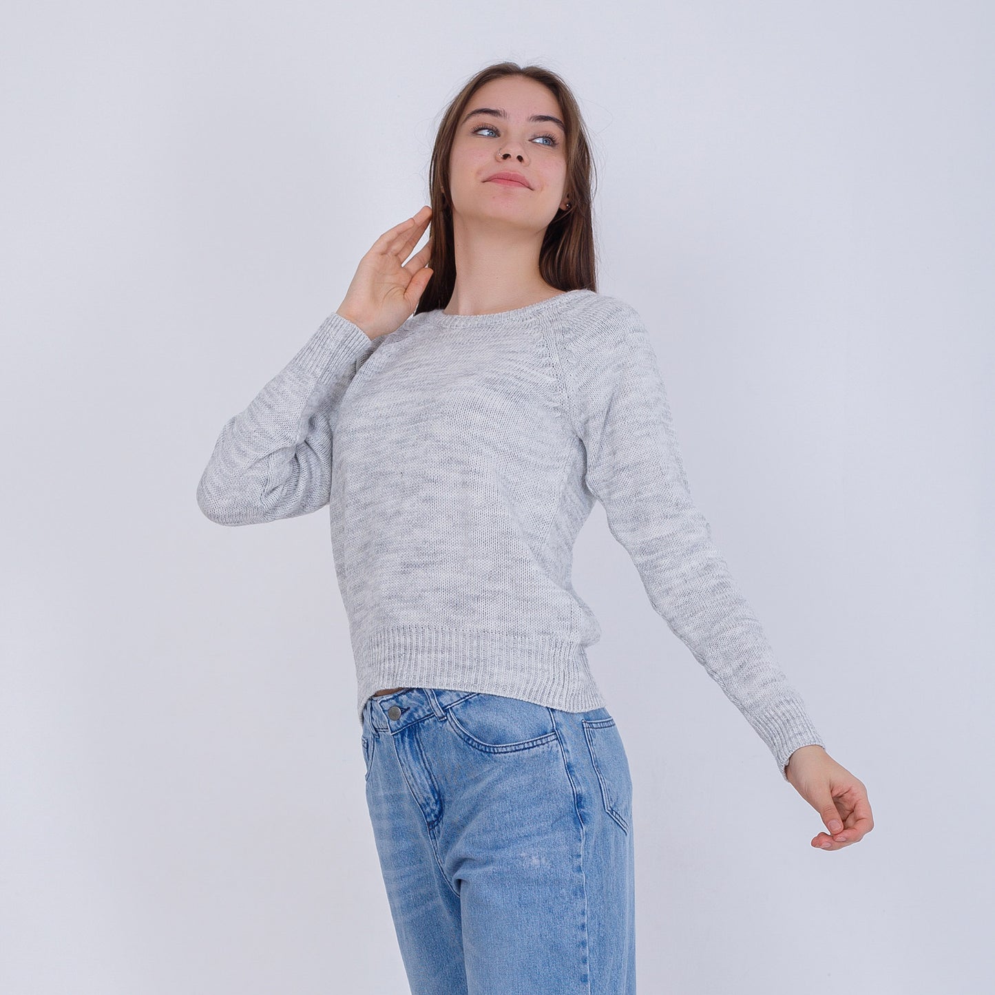 Silver High Hip Knitted Plain Pullover