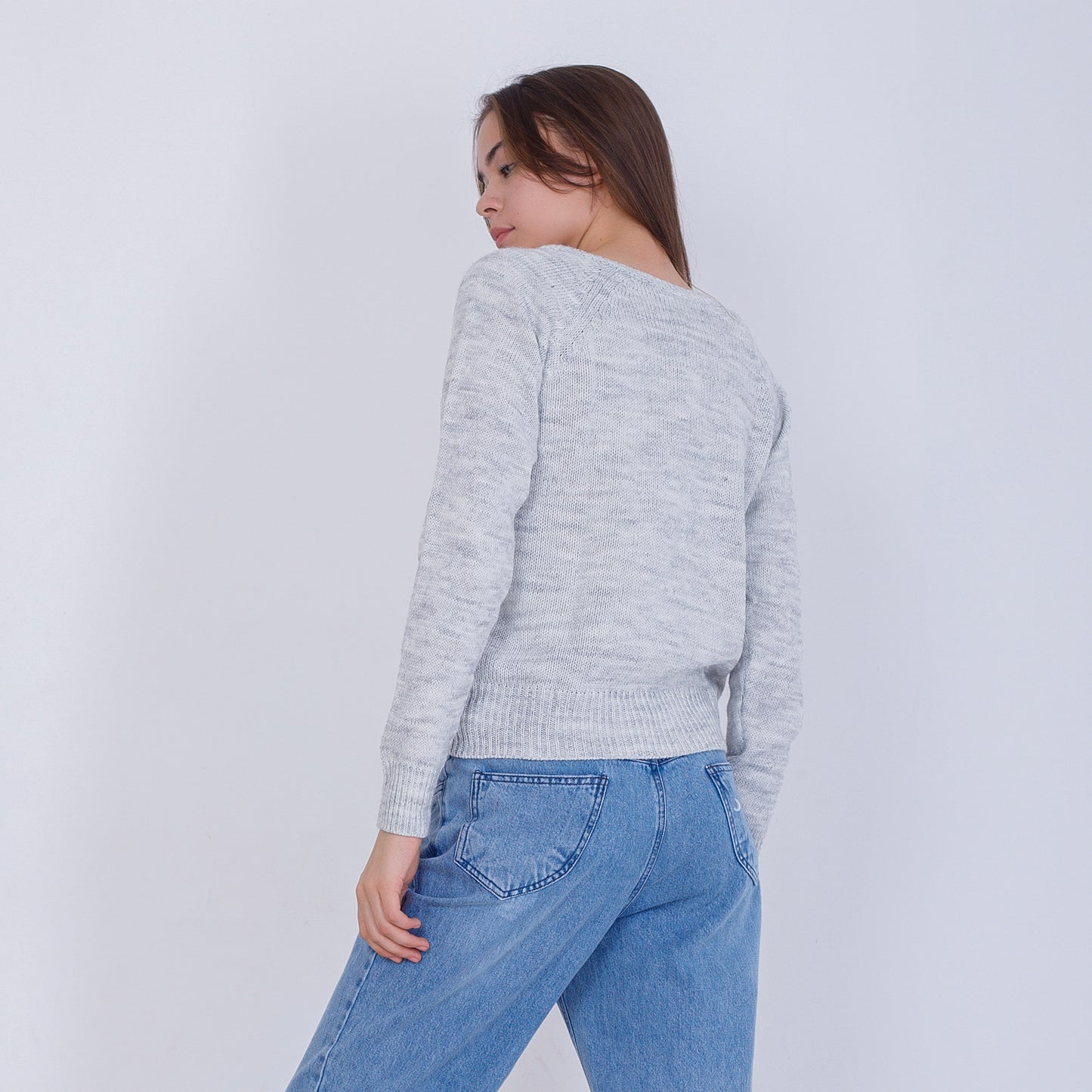 Silver High Hip Knitted Plain Pullover