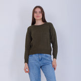 Olive High Hip Knitted Plain Pullover