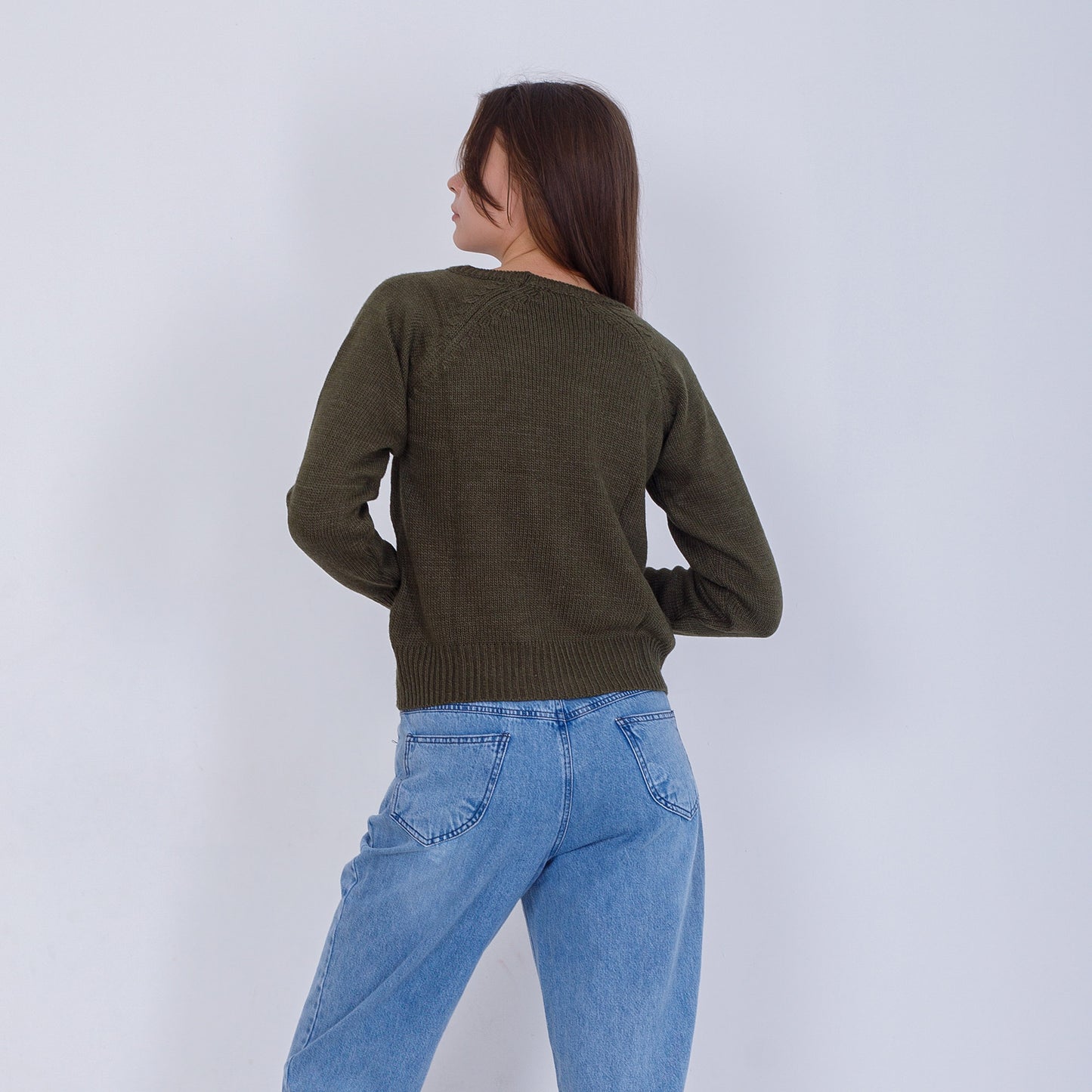 Olive High Hip Knitted Plain Pullover