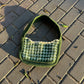 Helio Green Crochet Checked Shoulder Bag