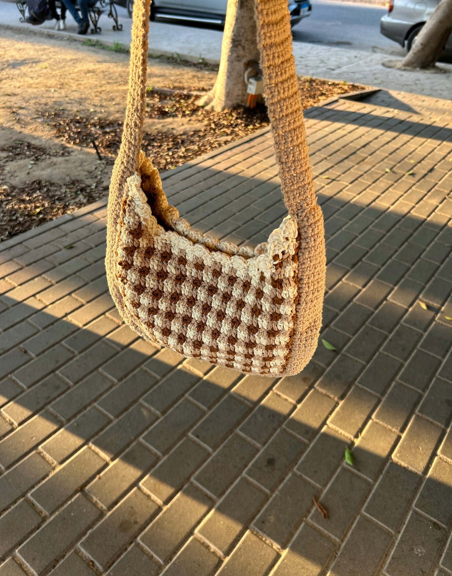 Café Crochet Checked Shoulder Bag