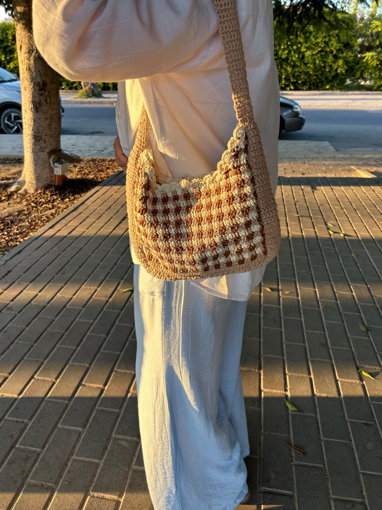 Café Crochet Checked Shoulder Bag