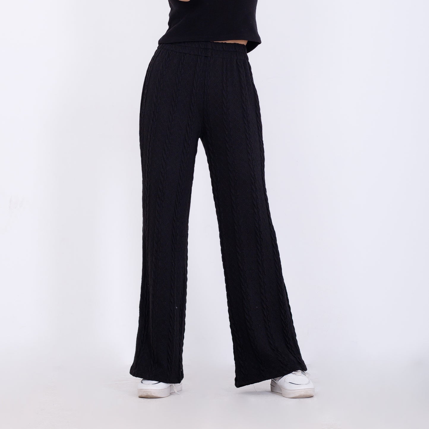 Black Knitted Textured Pants