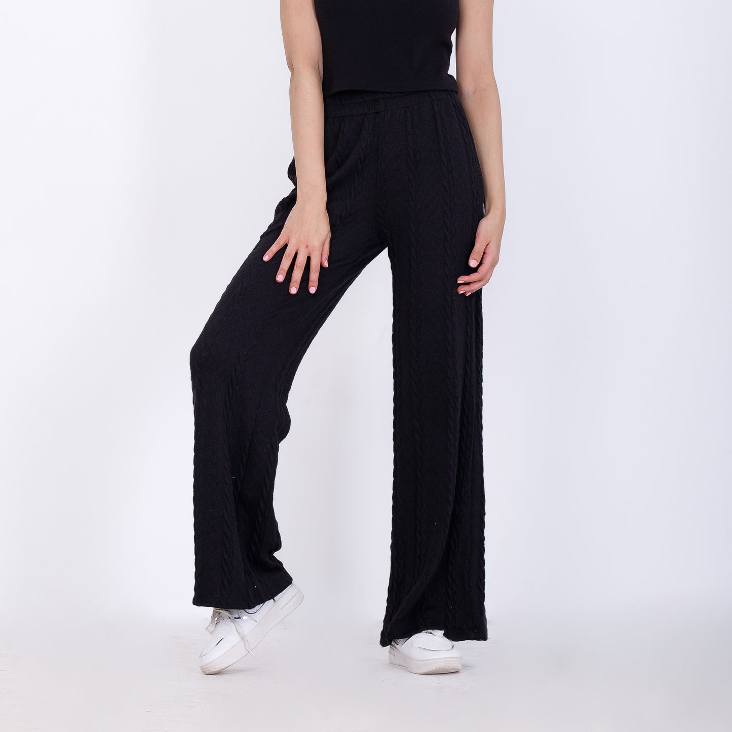 Black Knitted Textured Pants