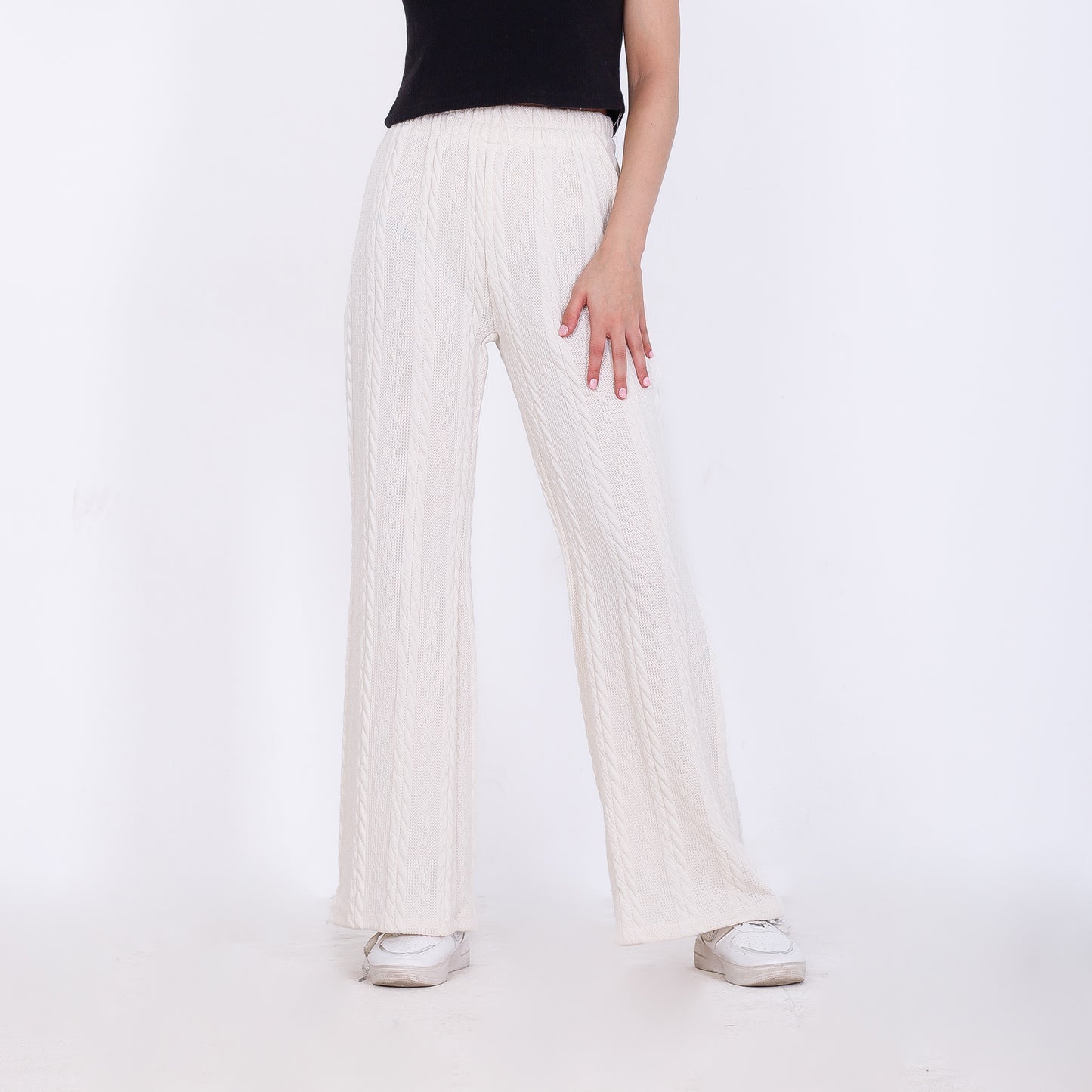 Off White Knitted Textured Pants