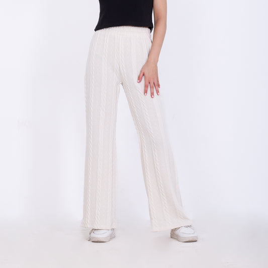 Off White Knitted Textured Pants