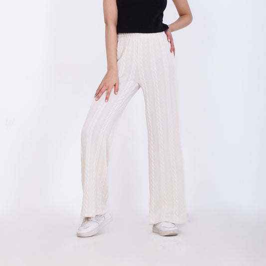 Off White Knitted Textured Pants