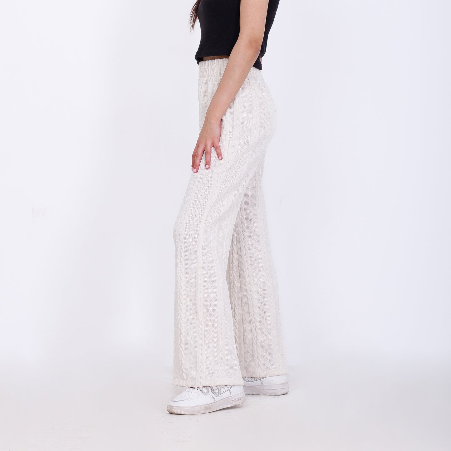 Off White Knitted Textured Pants