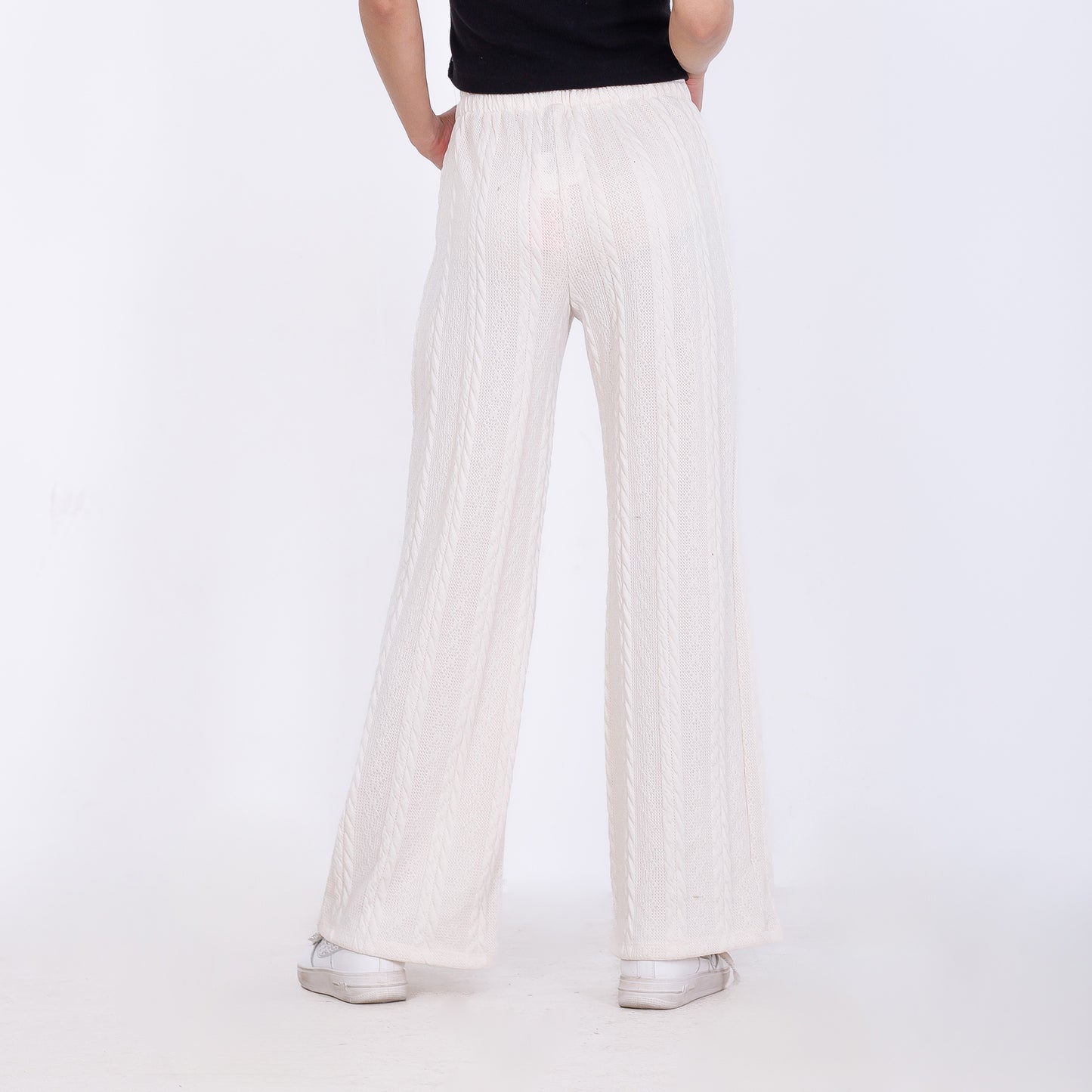 Off White Knitted Textured Pants