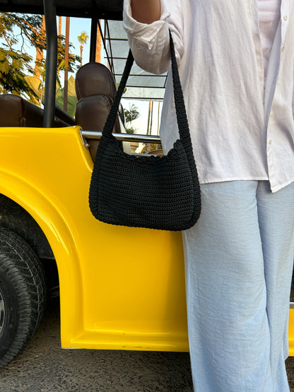 Helio Black Crochet Shoulder Bag