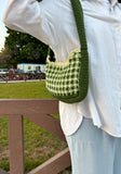 Helio Green Crochet Checked Shoulder Bag