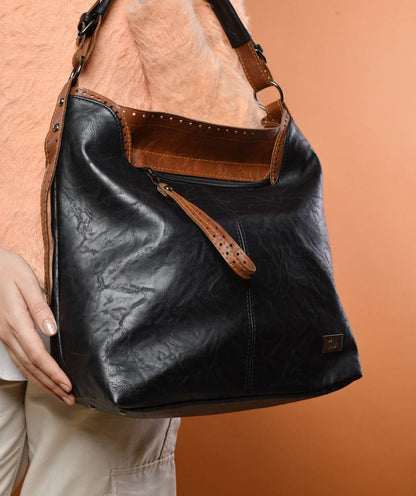 Black Handbag with Front Zipper